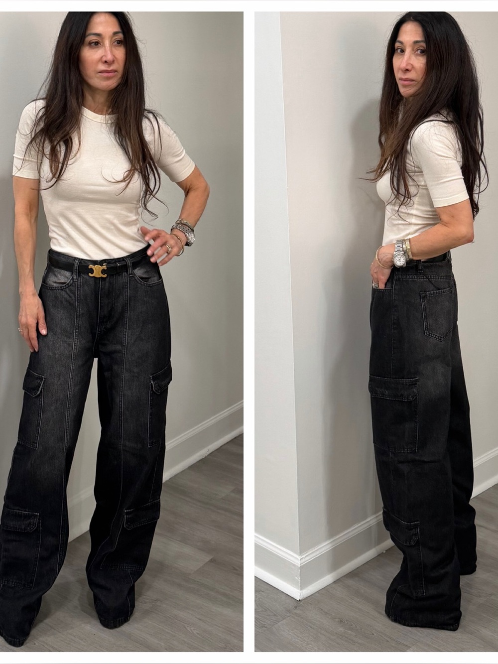 Black Wide-Leg Cargo Jeans